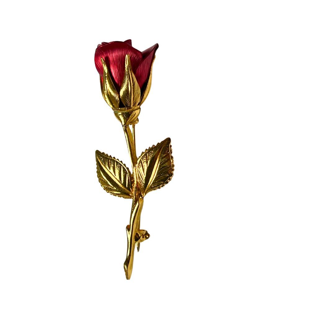 Giovanni Red Rose Pin Brooch Gold Tone Signed Vintage‎ Clothing Accessories